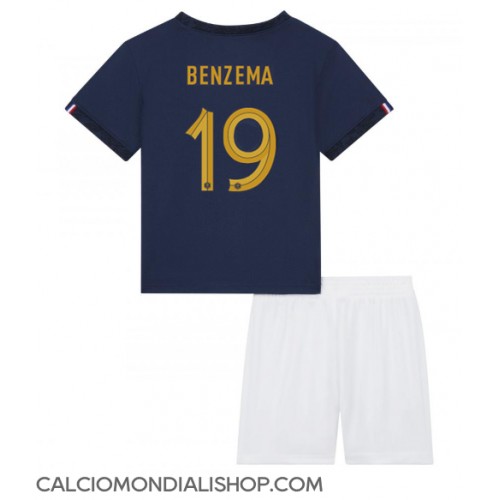 Maglie da calcio Francia Karim Benzema #19 Prima Maglia Bambino Mondiali 2022 Manica Corta (+ Pantaloni corti)